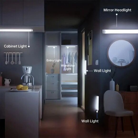 1pc Wireless LED Under Cabinet Light with Motion Sensor USB Rechargeable 11.81in - Picture 2 of 3